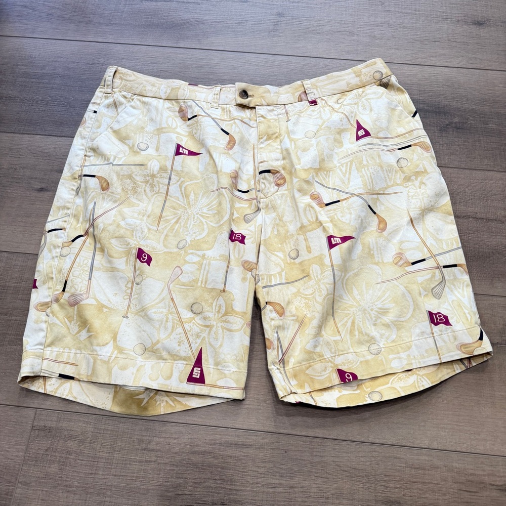 Loudmouth Chino Golf Shorts Mens 42 Cotton‎ Flag Clubs Balls Loud Print 42x10.5"